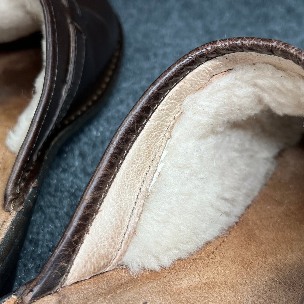 UGG Livia Mules Women's 10 Brown Leather Slip On‎ Shearling Lined Shoes Loafers - Picture 10 of 10